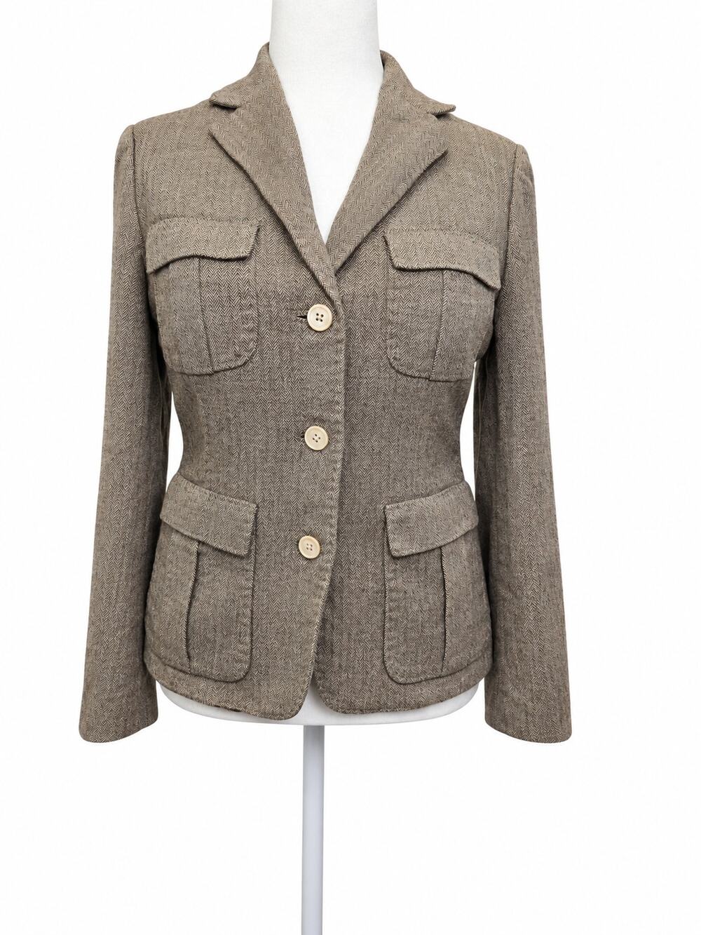 Brooks Brothers Women’s Herringbone Blazer Size 8 Wool Silk Linen Italian Fabric